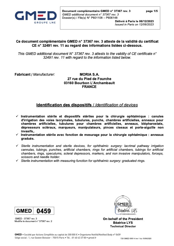 Moria Certificat GMED 37367 Rev.3