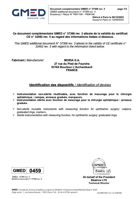 Moria Certificate GMED 37368 Rev.3