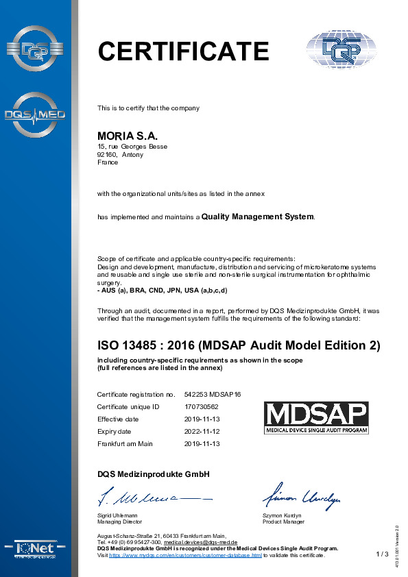 Quality & Regulatory - Moria Ophtalmic Instruments